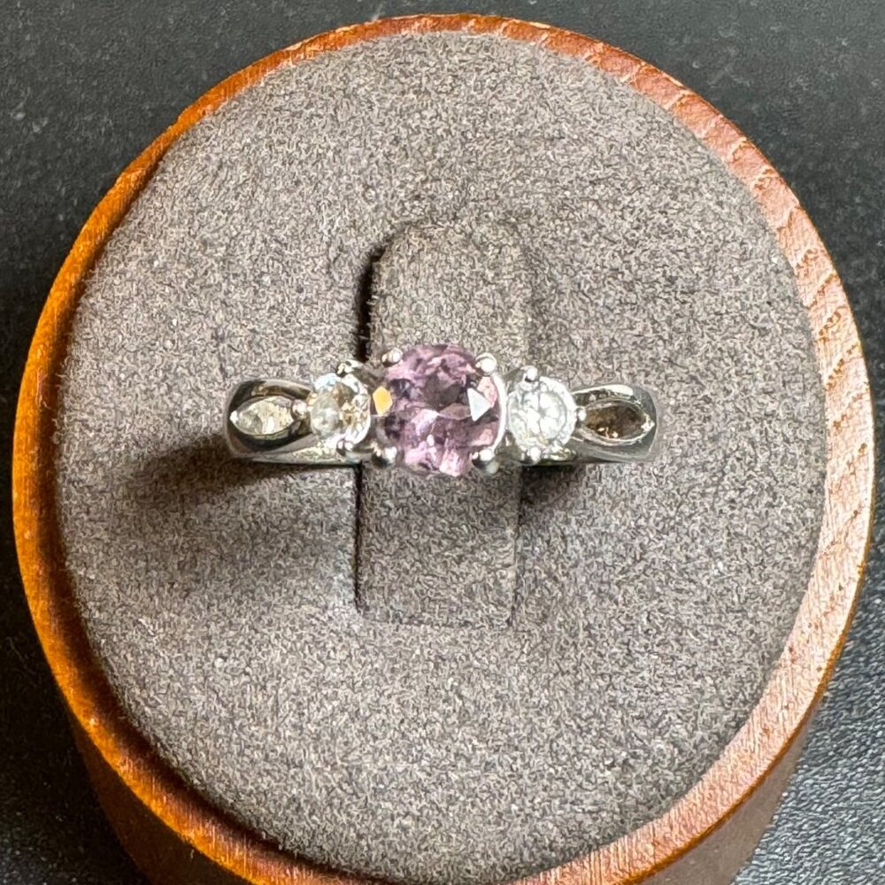 VTG Solid Sterling Silver 925 Smokey Quartz & Cubic Zirconia Prong Set Ring Size